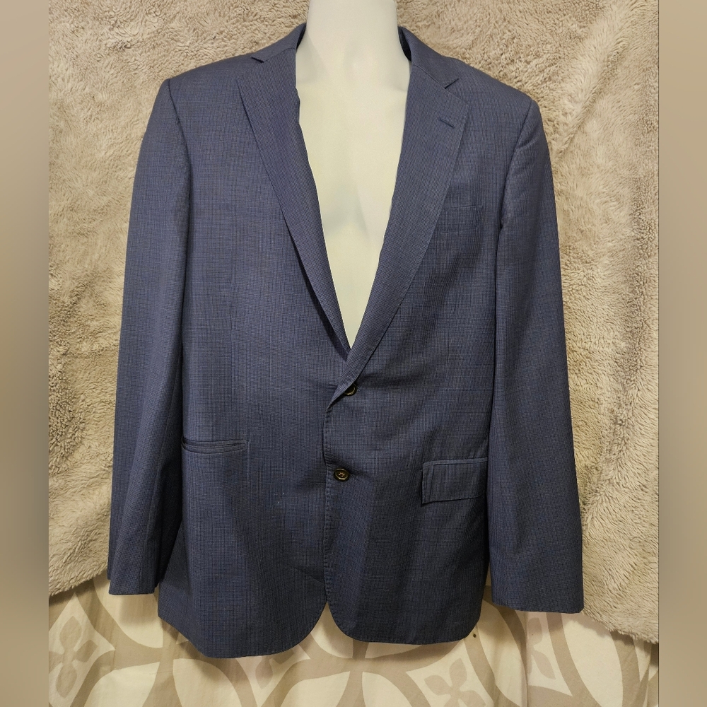 BROOKS BROTHERS 1818 REGENT Mens 40R Wool Blazer, Blue fine-check plaid Classic